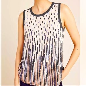 Anthropologie NWOT TINY AUBERTE SEQUIN STRIPE TANK BLOUSE KNIT TOP GREY Size S